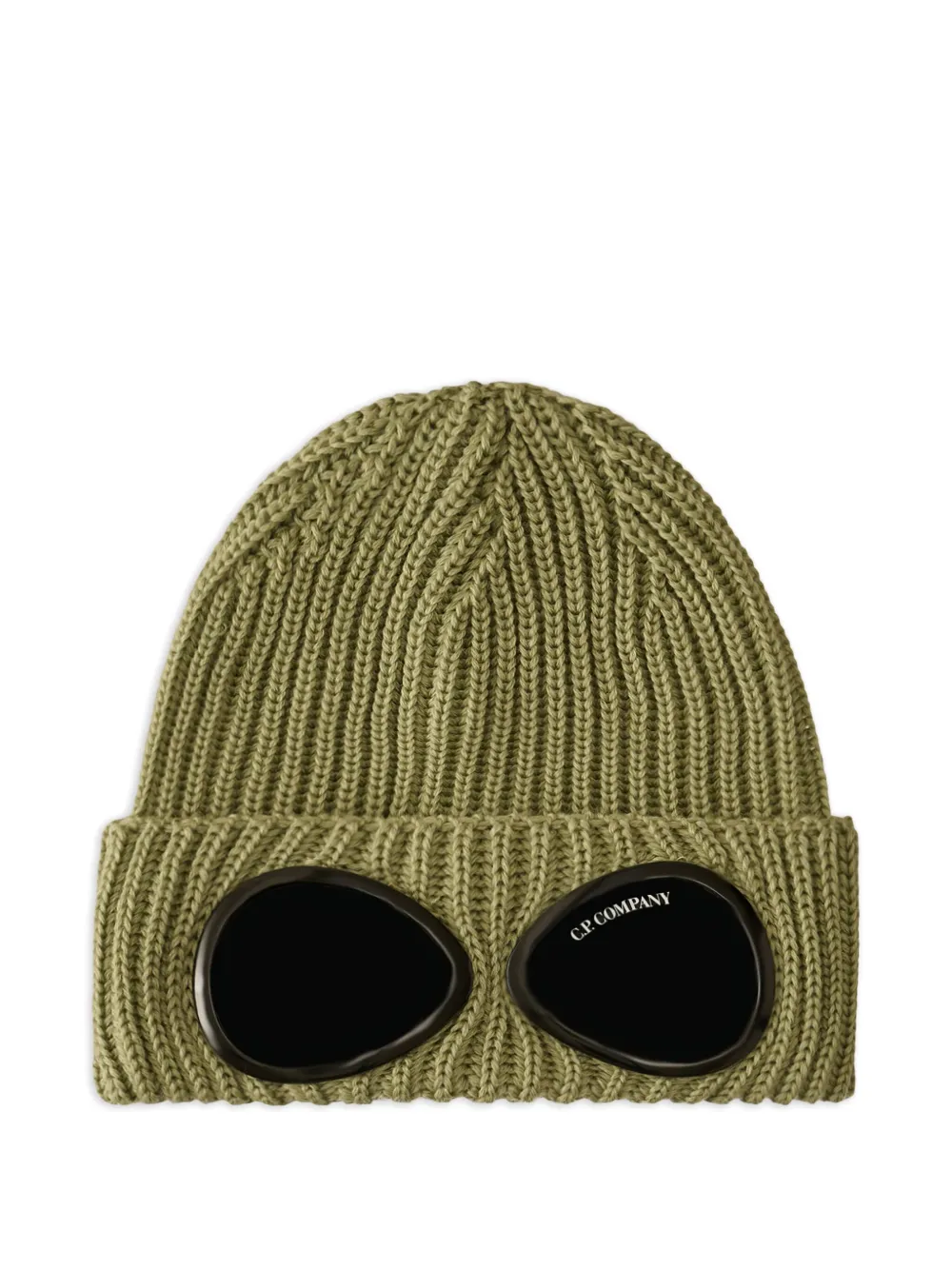 C.P. Company goggle-detail ribbed-wool beanie hat | Green | Image 1