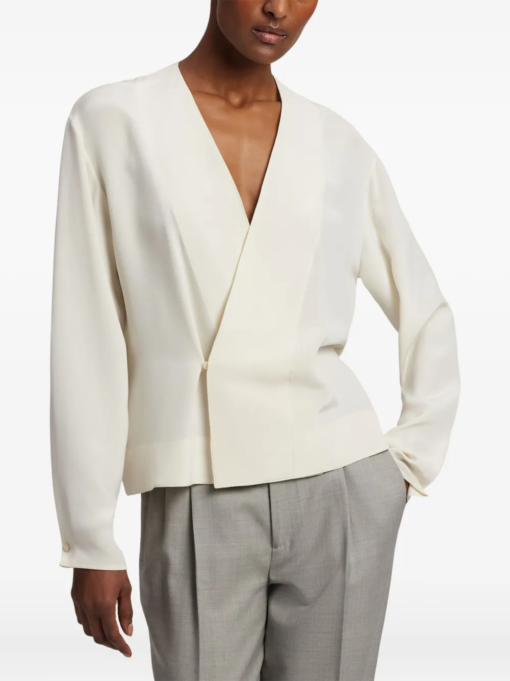 Ralph Lauren Collection Top met gewikkelde voorkant en lange mouwen Beige