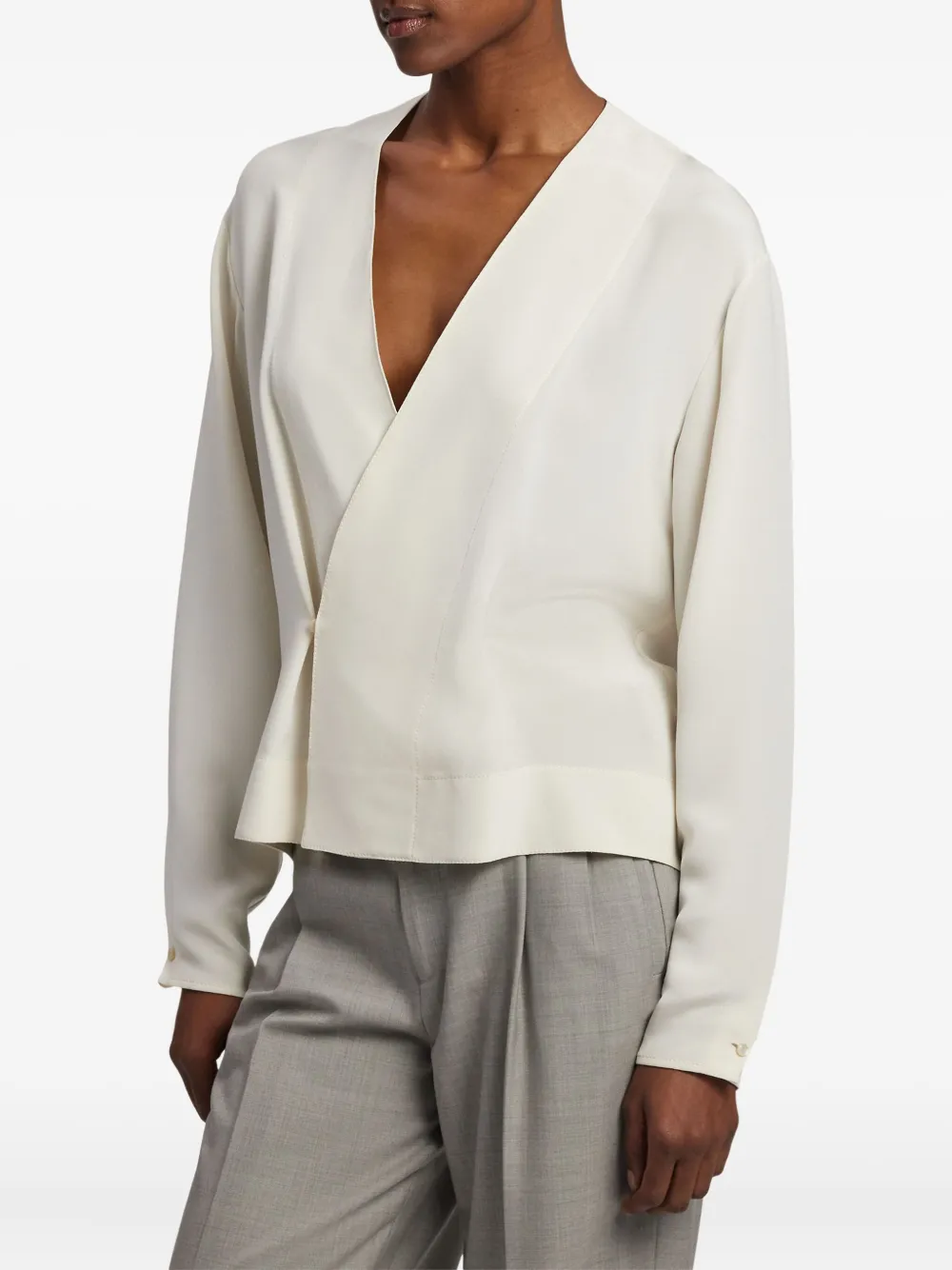 Ralph Lauren Collection Top met gewikkelde voorkant en lange mouwen Beige