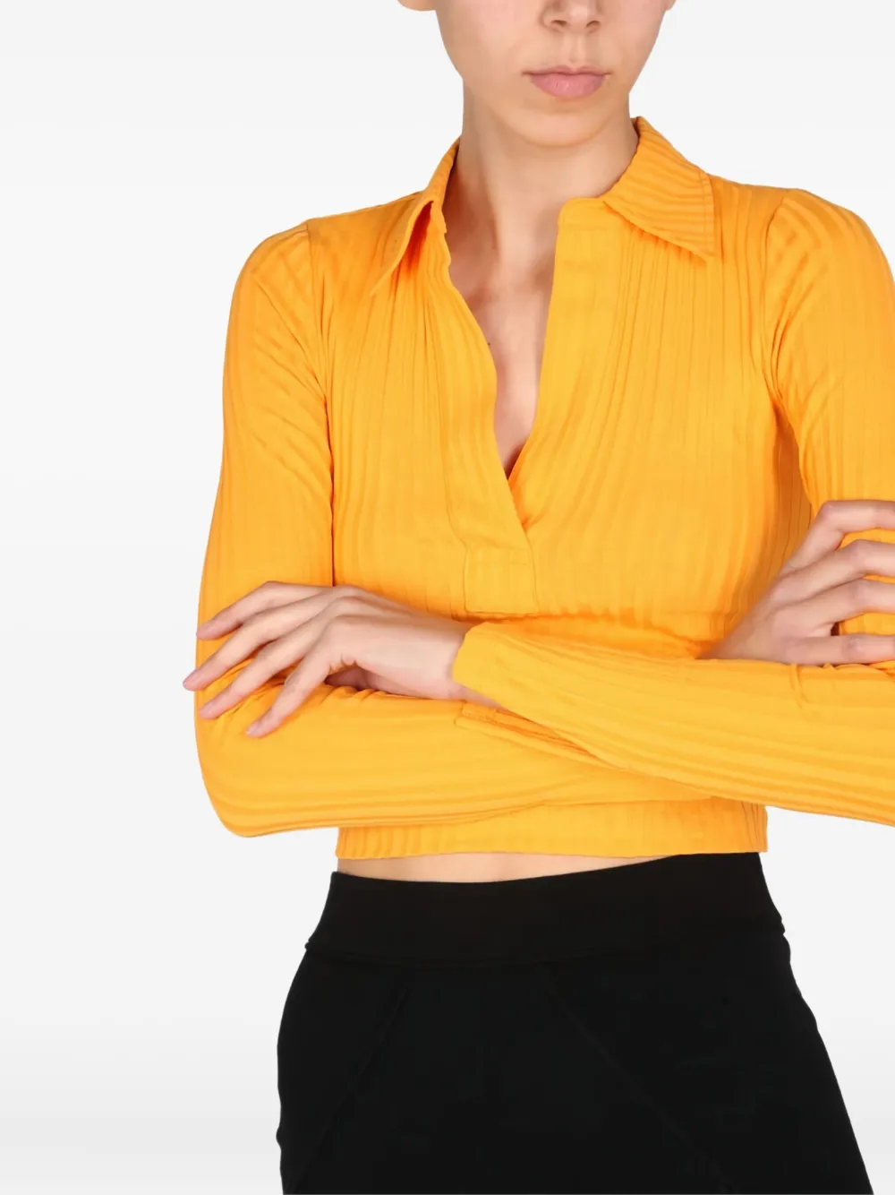 Helmut Lang Geribbelde top met kraag Geel