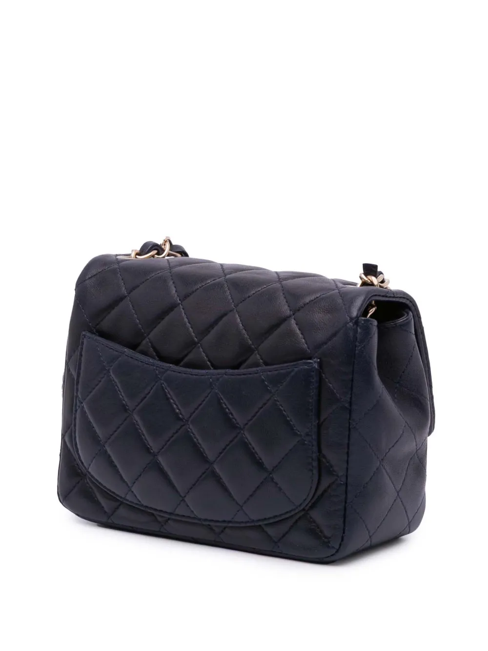 Pre-owned Chanel 2014-2015 Mini Square Classic Lambskin Single Flap Crossbody Bag In Blue