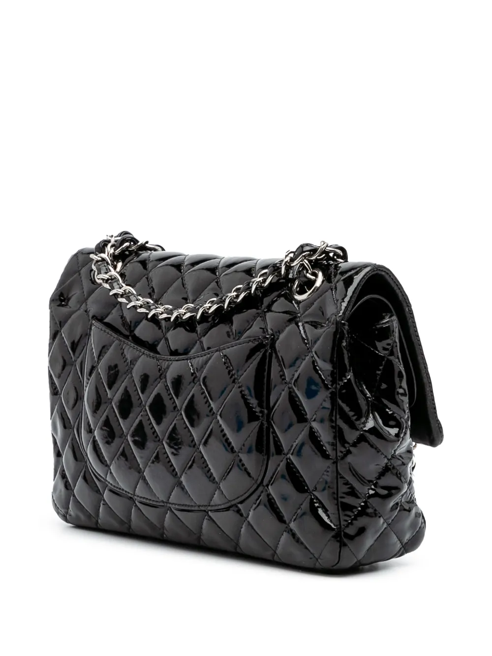 Pre-owned Chanel 2013-2014 Medium Classic Patent Double Flap Shoulder Bag In Black