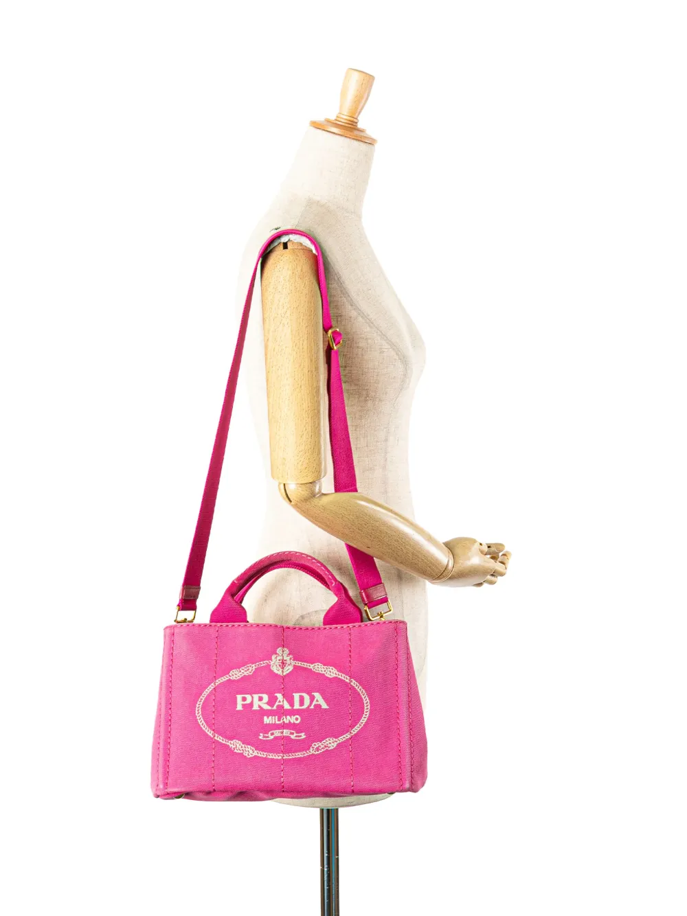 Pre-owned Prada 2013-2025 Small Canvas Canapa Logo Satchel In Pink