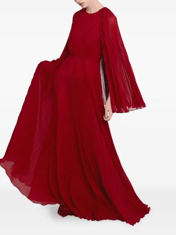 Giambattista Valli Pleated cape-detail Dress | Red | FARFETCH