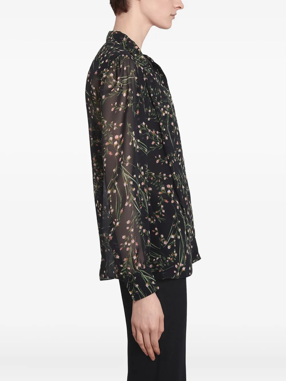 Giambattista Valli floral-print tie-neck blouse Zwart