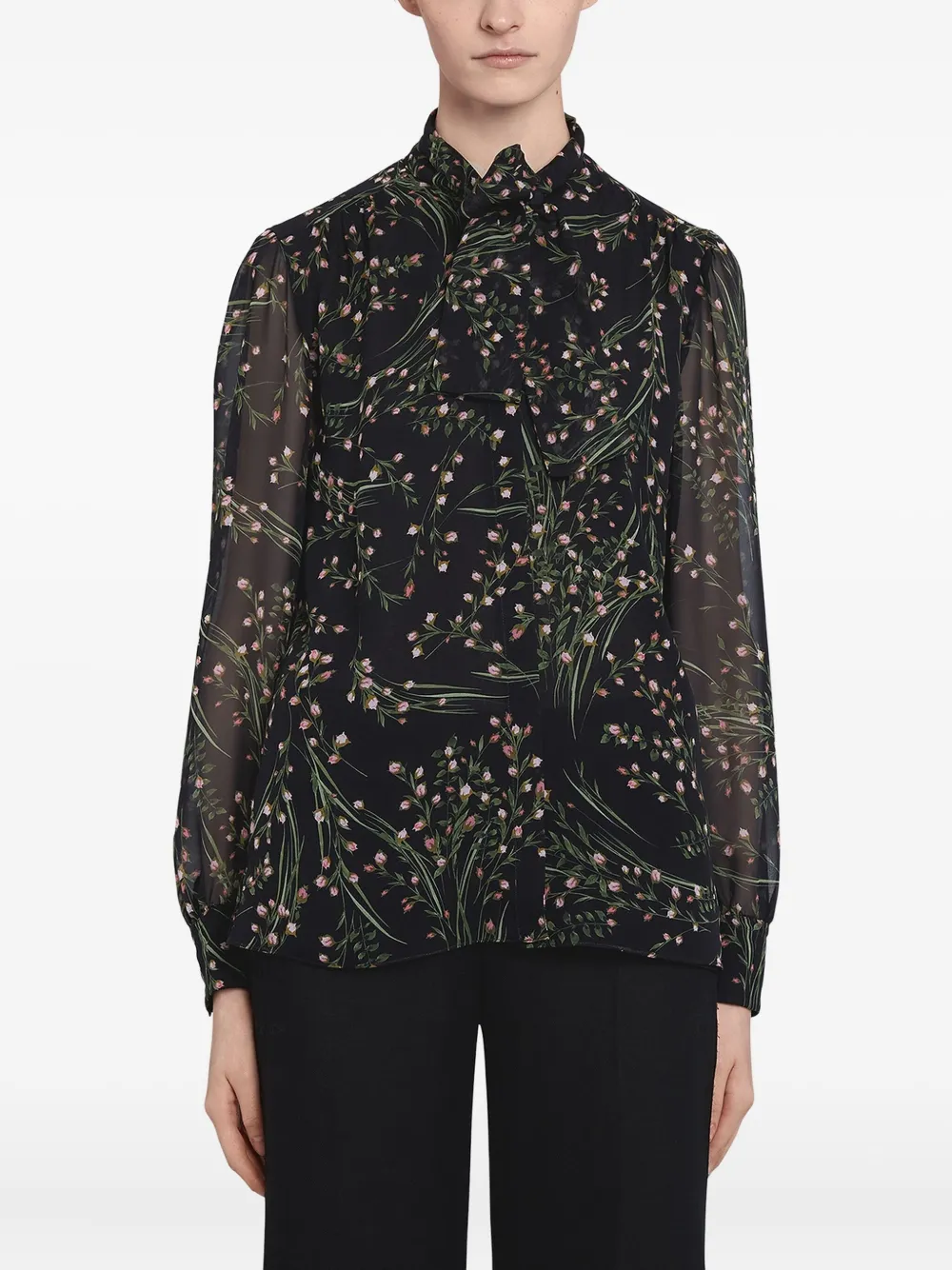 Giambattista Valli floral-print tie-neck blouse Zwart