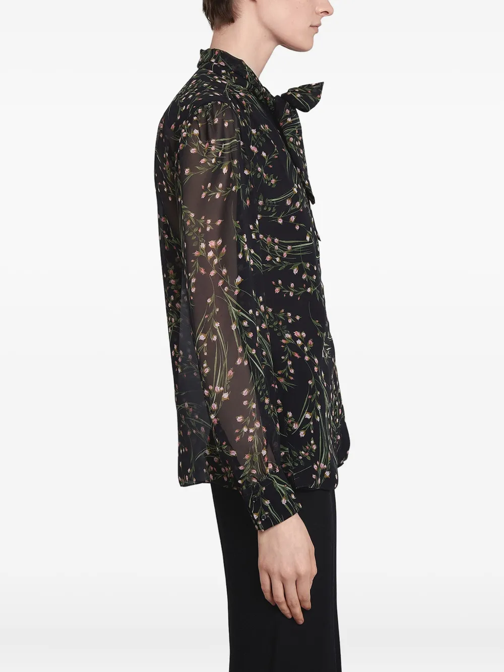Giambattista Valli floral-print tie-neck blouse Zwart