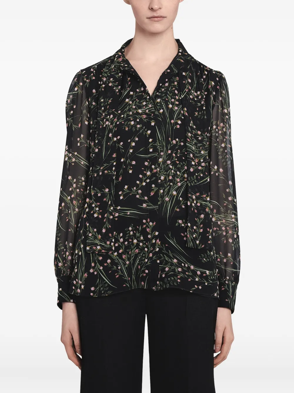 Giambattista Valli floral-print tie-neck blouse Zwart
