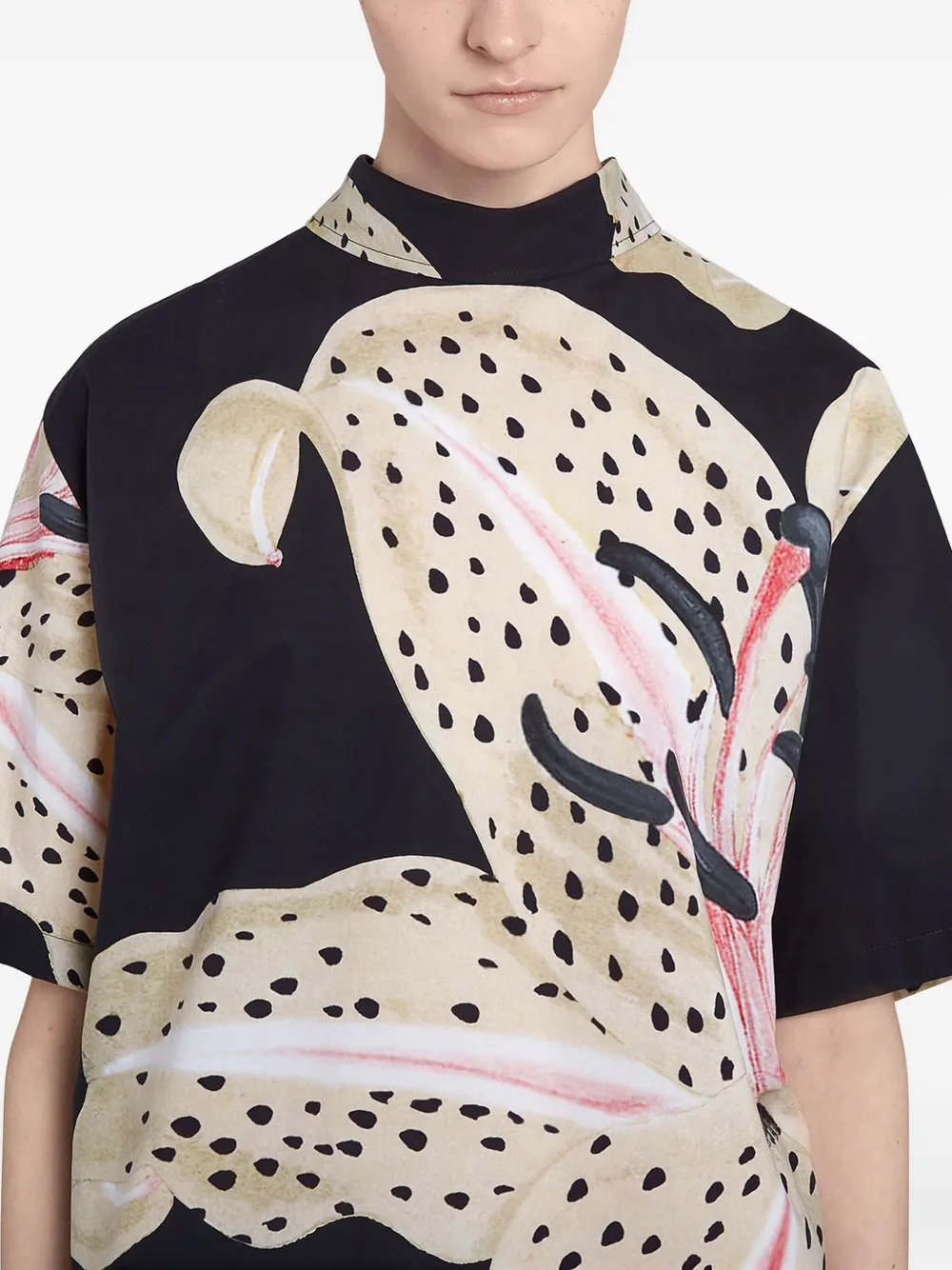 Giambattista Valli Lily-print Poplin Blouse In Black