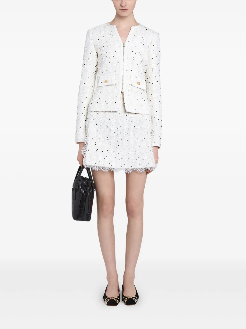 Giambattista Valli Mini-rok met stippen en kanten afwerking Wit