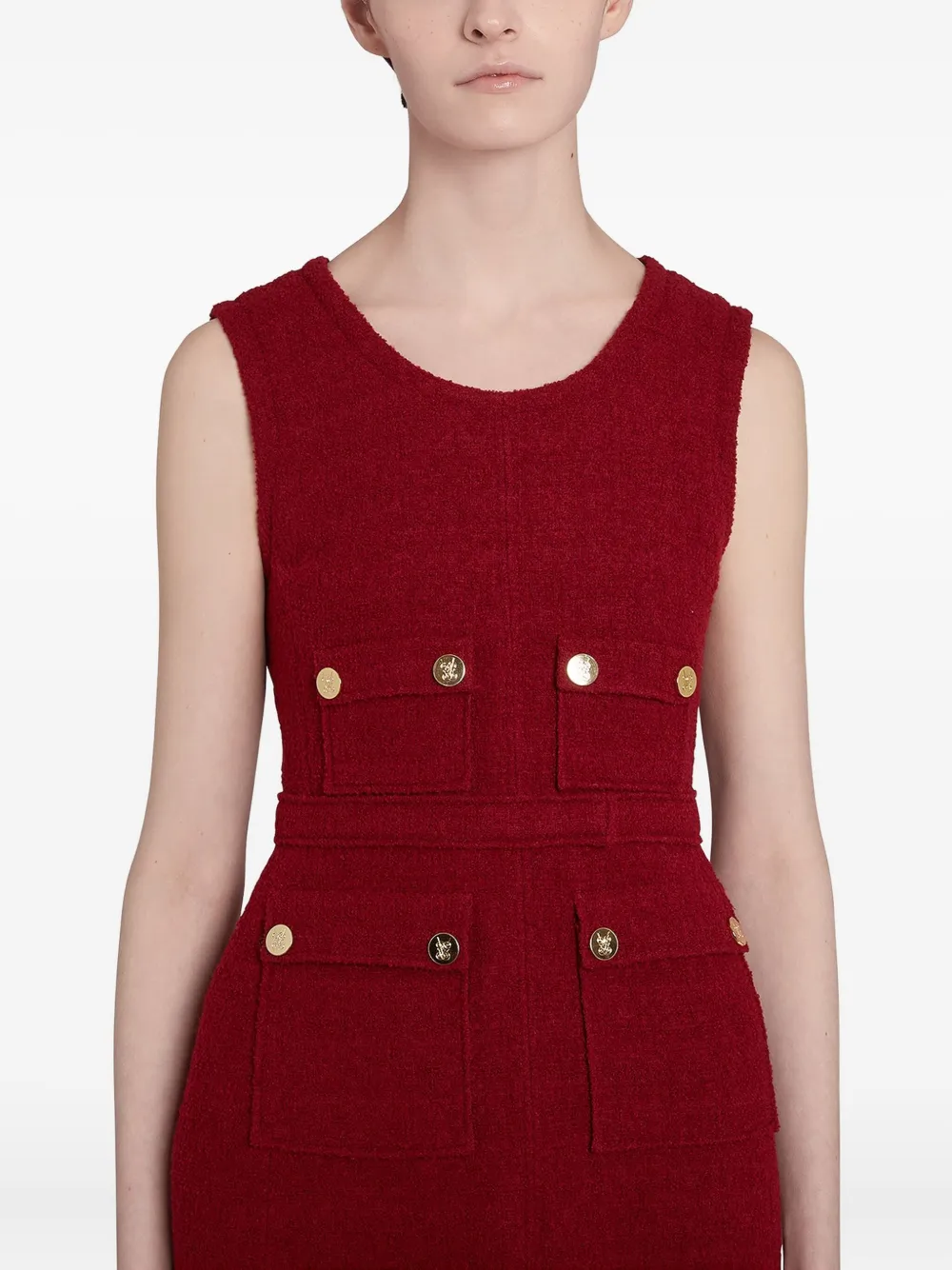 Giambattista Valli bouclé button-detailed dress Rood