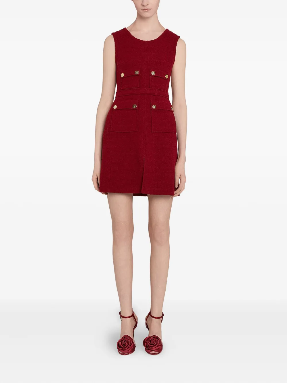Giambattista Valli bouclé button-detailed dress Rood
