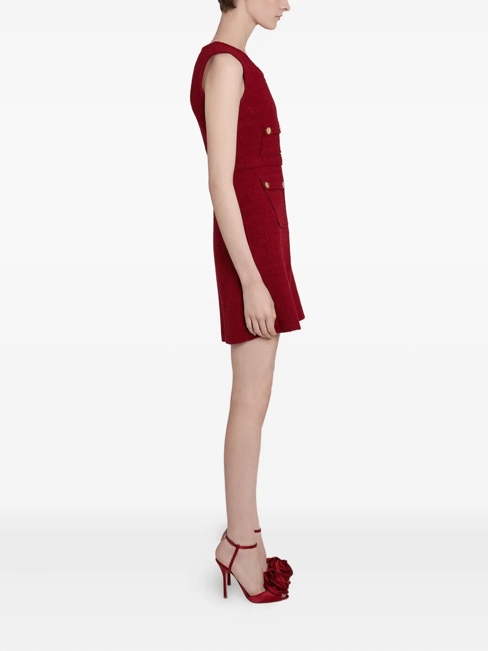 Giambattista Valli bouclé button-detailed dress Rood