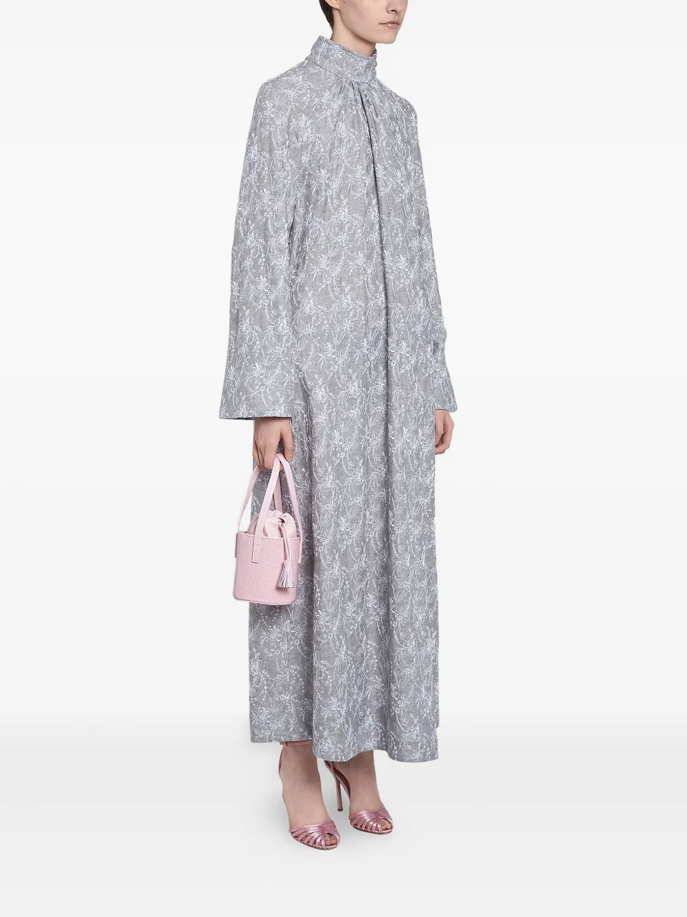 Giambattista Valli embroidered high-neck dress Grijs