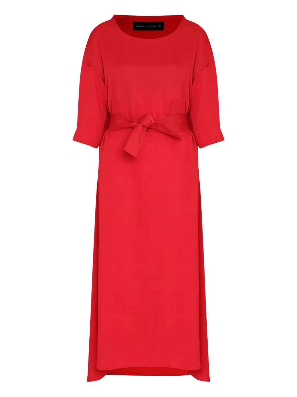 Gloria Coelho Belted Short-sleeve Midi Dress In Red