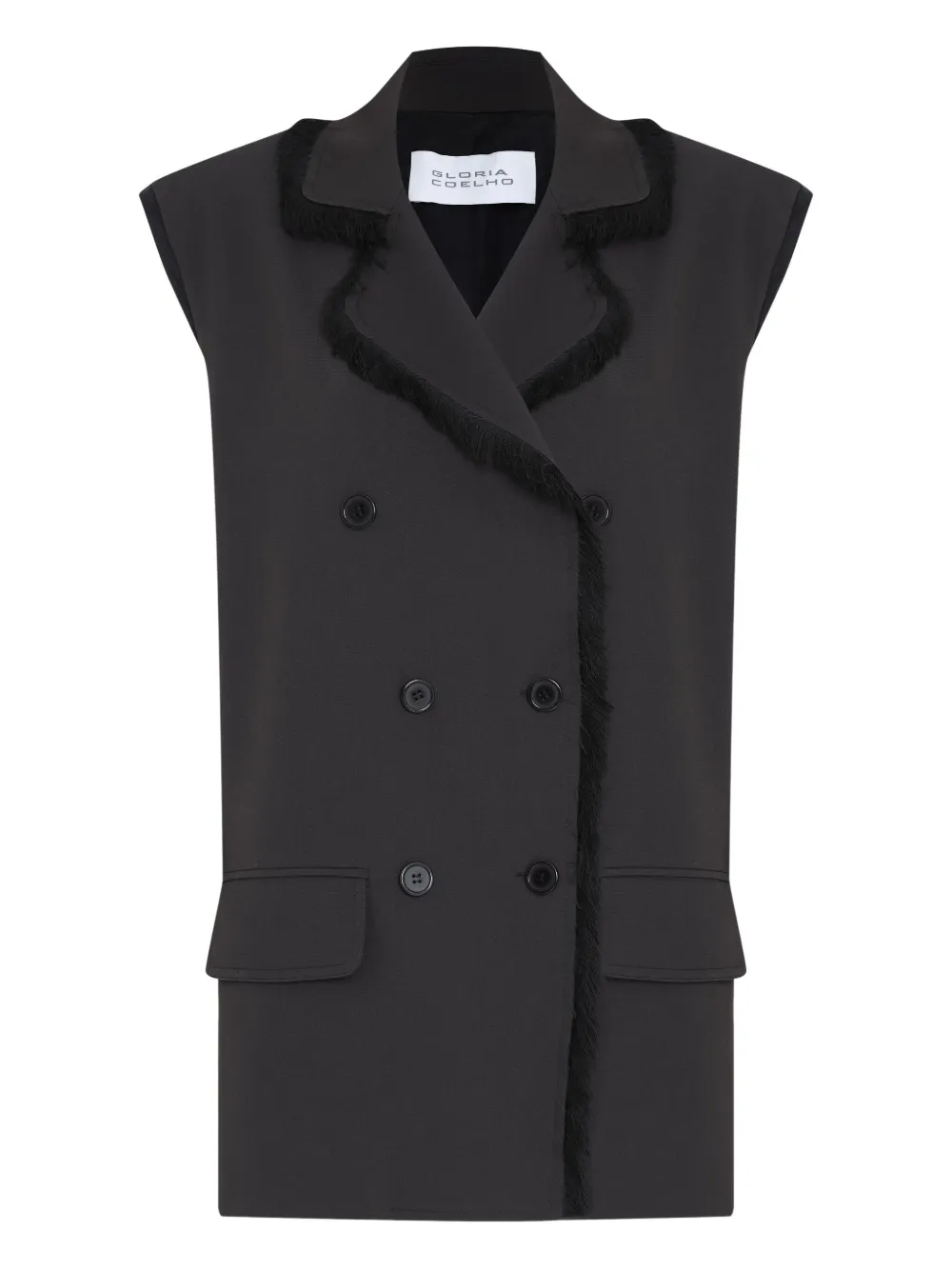 Gloria Coelho Destroyed Double-breasted Frayed Vest In Black