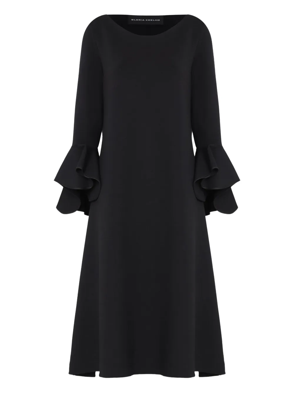 Gloria Coelho Ruffled-sleeve Midi Dress In Black