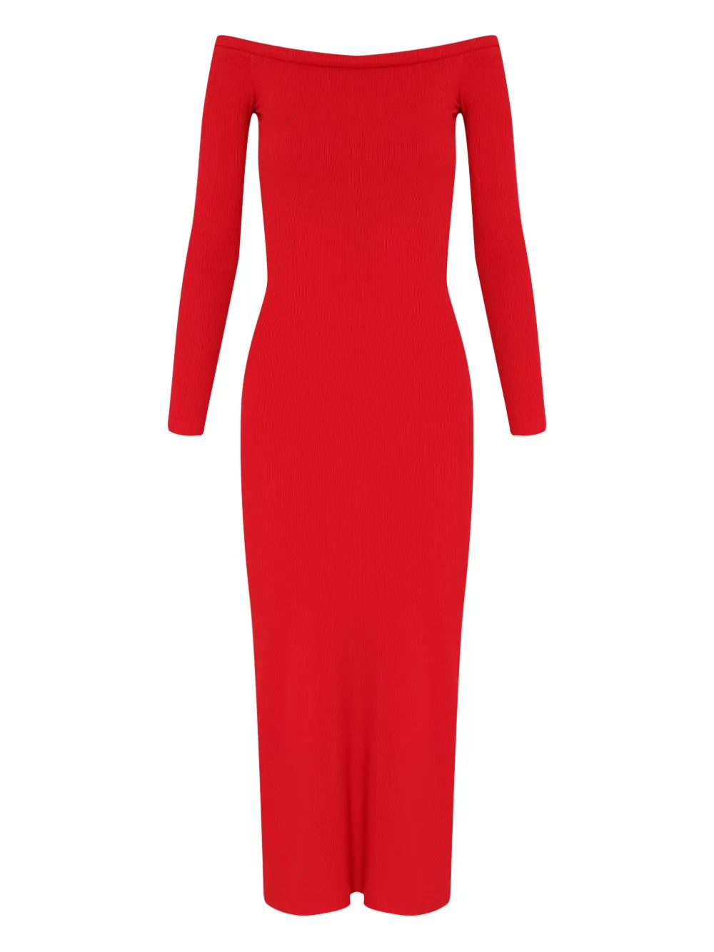 Gloria Coelho Off-shoulder Ribbed Midi Dress In Red