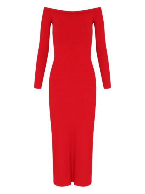 Gloria Coelho vestido midi tejido de canalé con hombros descubiertos