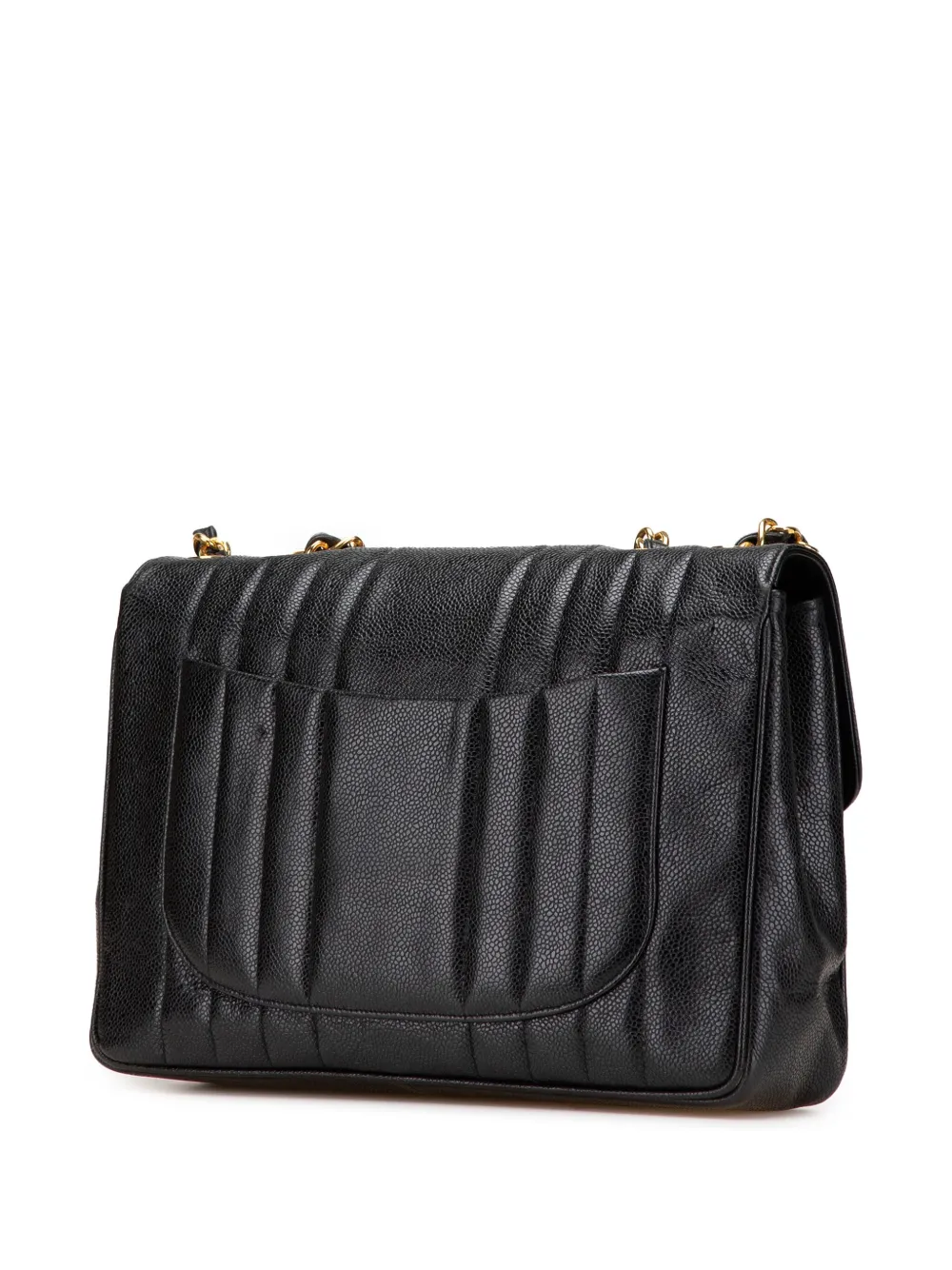 Pre-owned Chanel 1991-1994 Jumbo Xl Caviar Mademoiselle Flap Shoulder Bag In Black