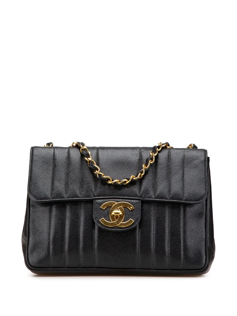 CHANEL Pre-Owned 1991-1994 ジャンボ XL キャビア マドモアゼル フラップ ショルダーバッグ - ブラック CHANEL Pre-Owned 1991-1994 ジャンボ XL キャビア マドモアゼル フラップ ショルダーバッグ - ブラック