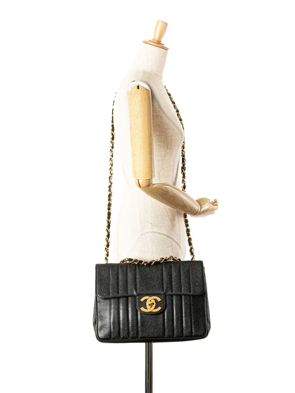 Pre-owned Chanel 1991-1994 Jumbo Xl Caviar Mademoiselle Flap Shoulder Bag In Black