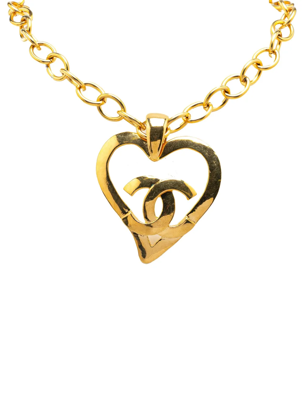 CHANEL Pre-Owned 1995 Gold Plated CC Heart Pendant Necklace costume necklace | Gold | Image 1