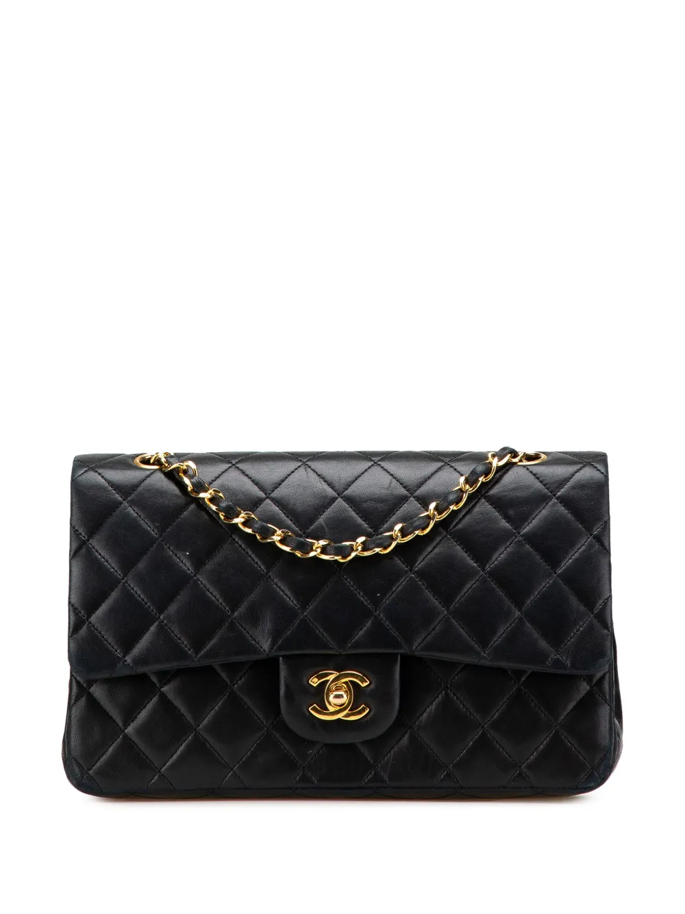 CHANEL Pre-Owned 1989-1991 ミディアム クラシック ラムスキン ダブルフラップ ショルダーバッグ - ブラック CHANEL Pre-Owned 1989-1991 ミディアム クラシック ラムスキン ダブルフラップ ショルダーバッグ - ブラック