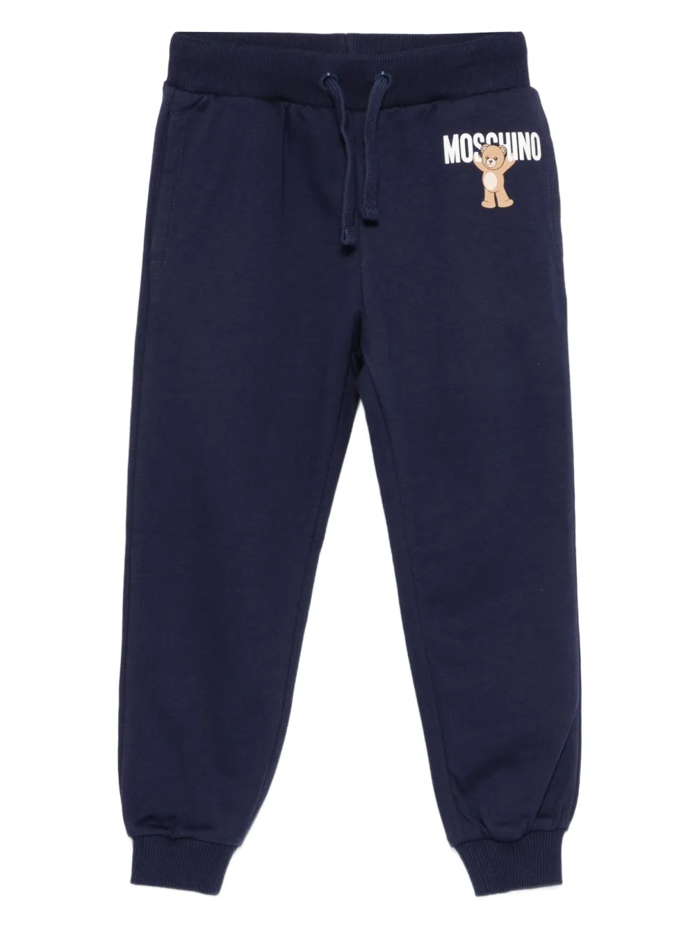 Moschino Kids Broek met trekkoord en teddybeerprint Blauw
