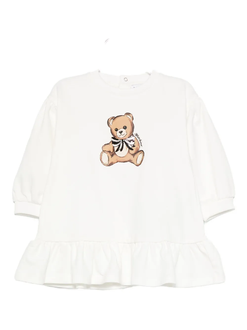 Moschino Kids teddy-print ruffled dress Wit