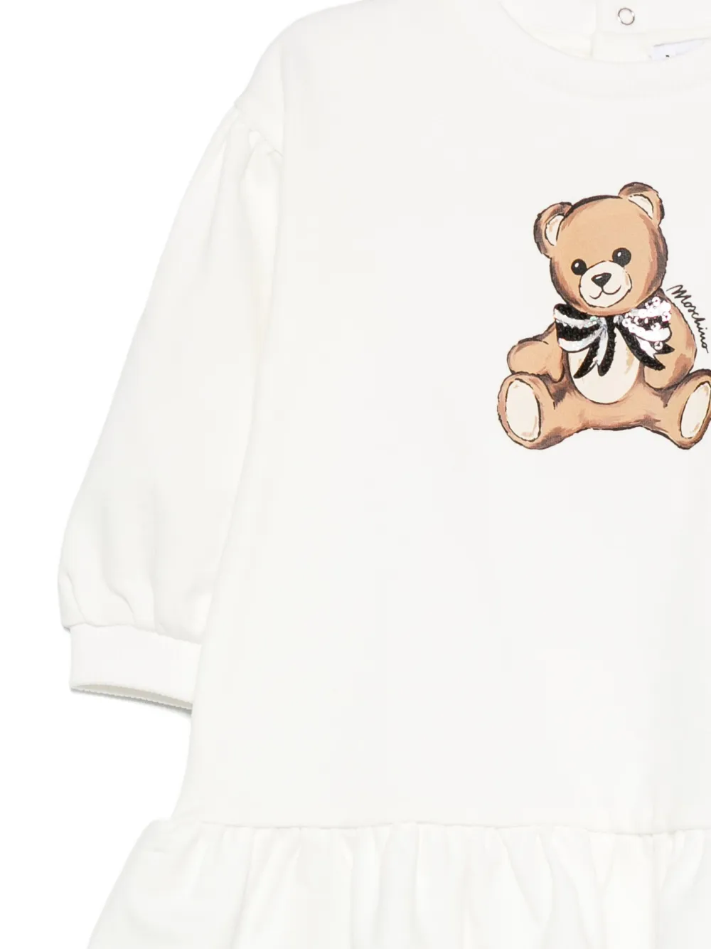 Moschino Kids teddy-print ruffled dress Wit