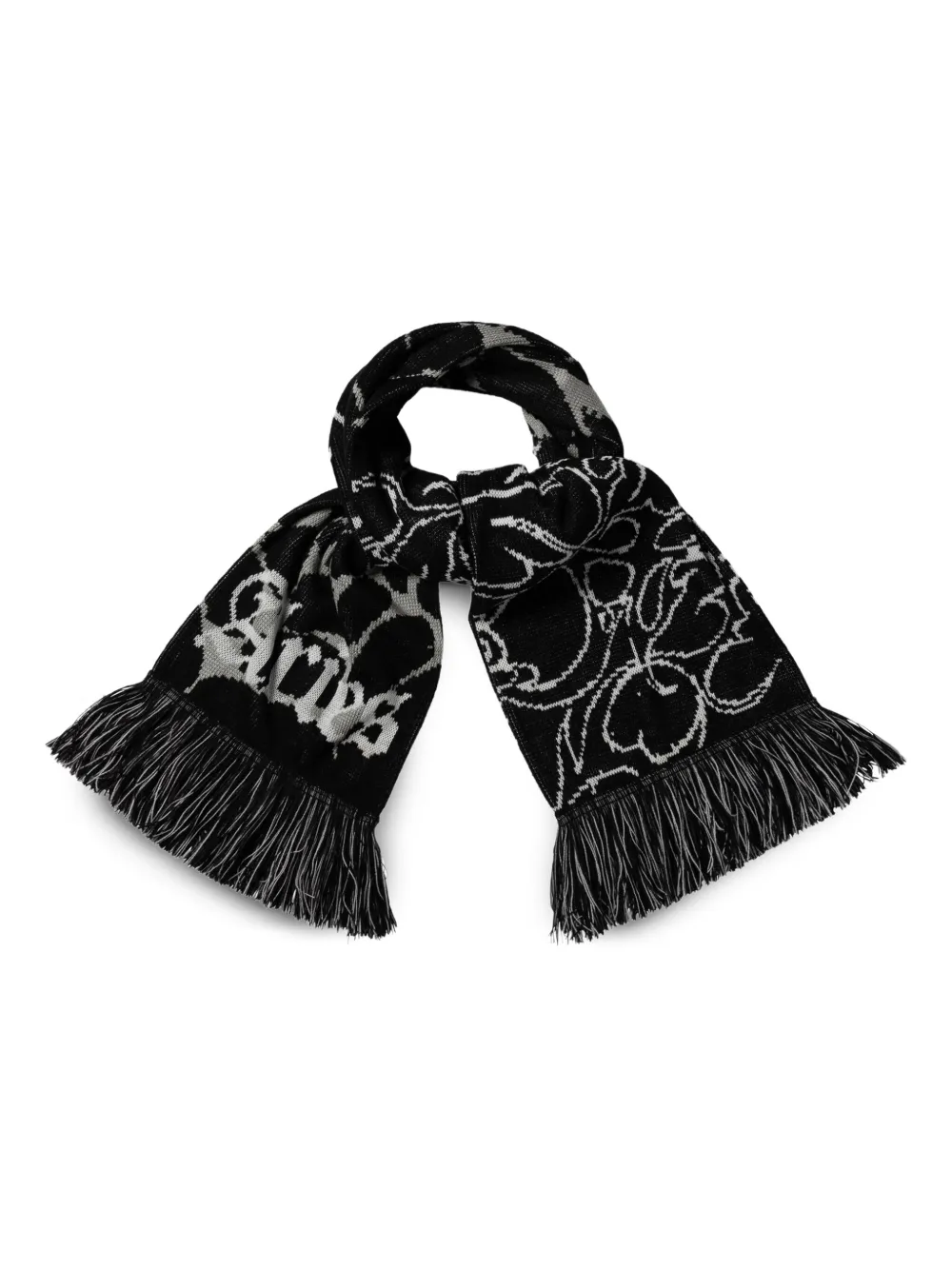 Aries Sjaal met franje en webpatroon Zwart