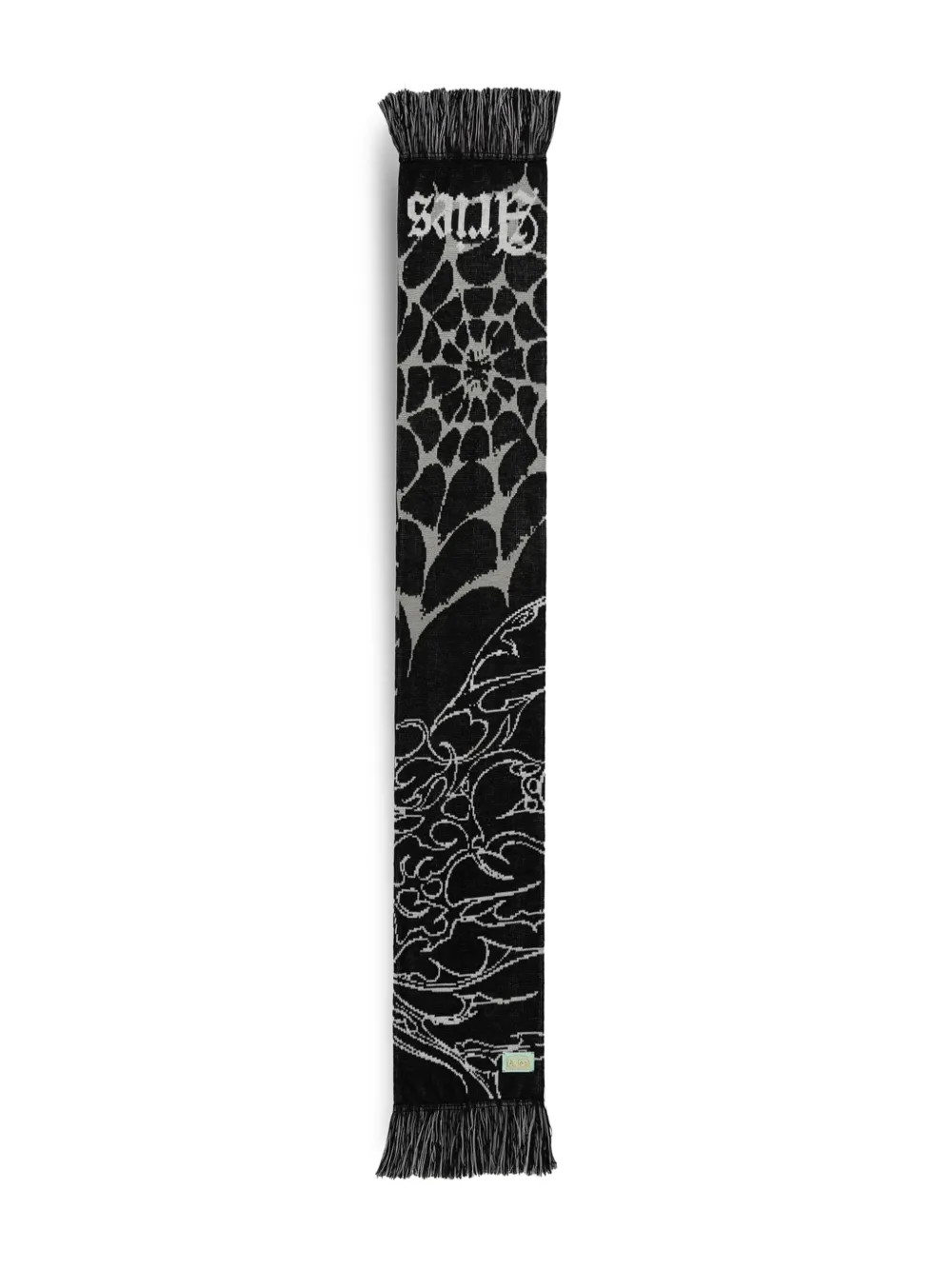 Aries web-pattern fringed scarf | Black | Image 1