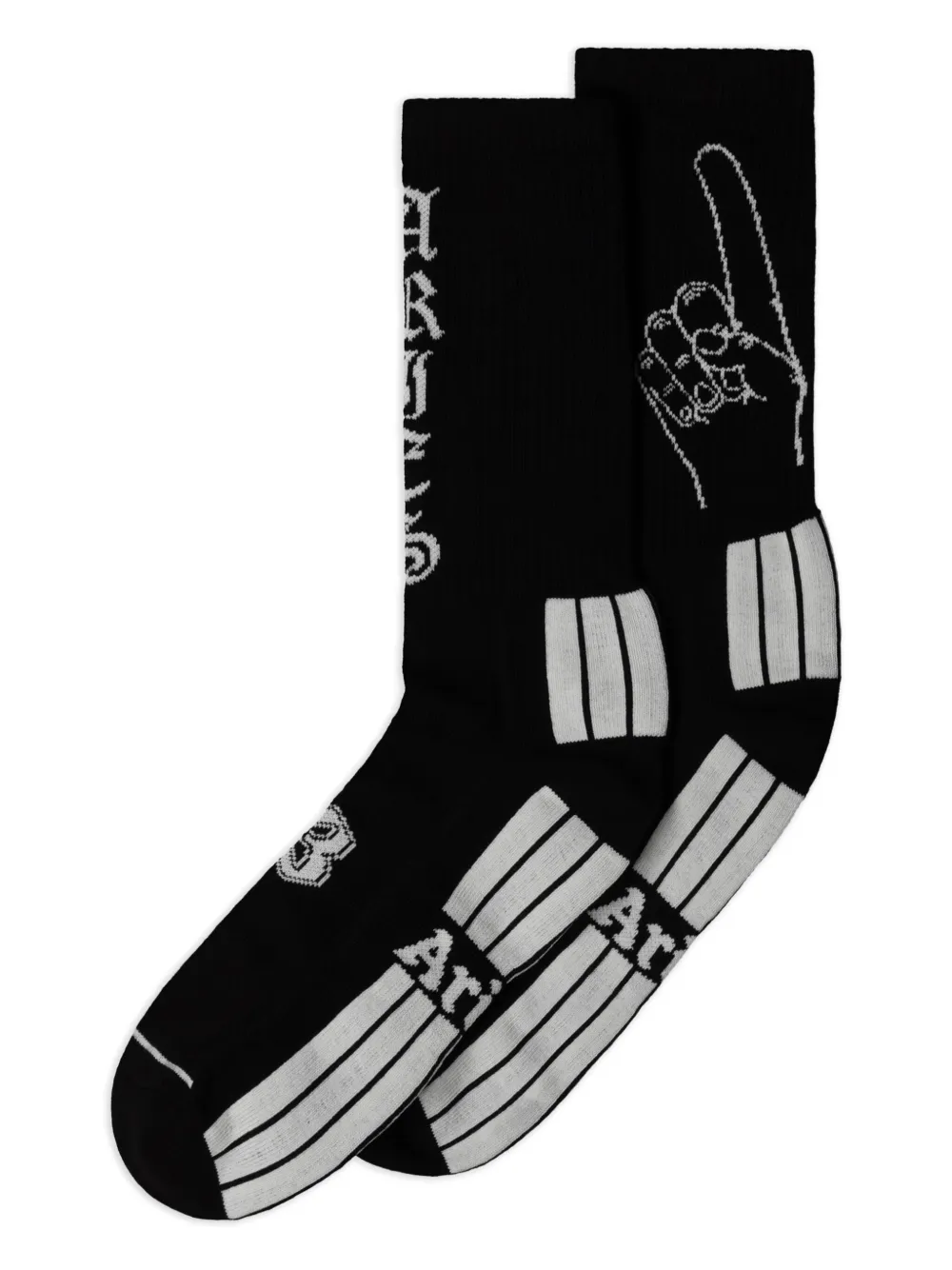 Aries Pointing-hand Striped Socks In Black