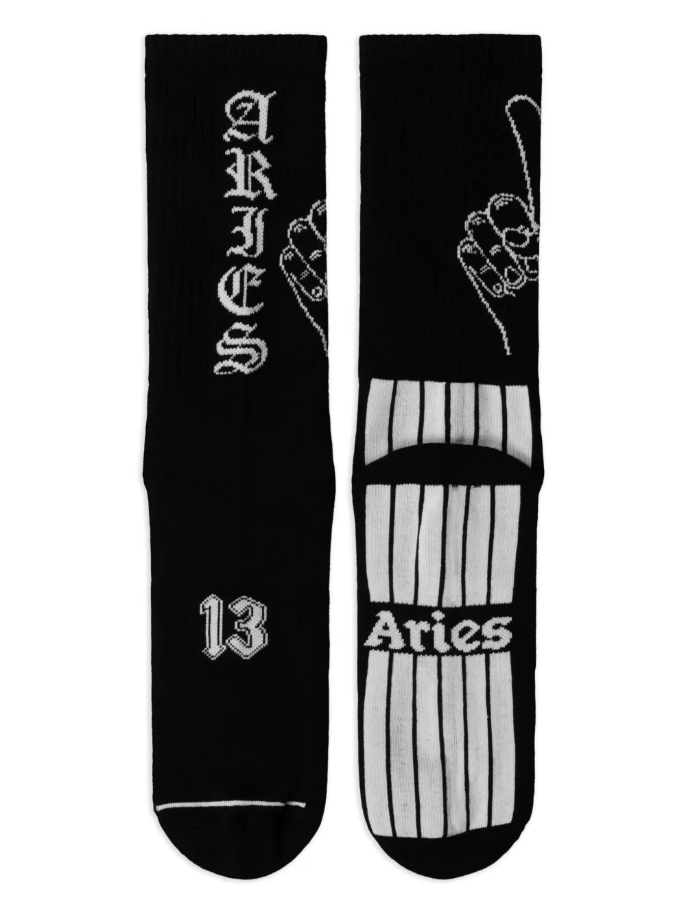 Aries Pointing-hand Striped Socks In Black