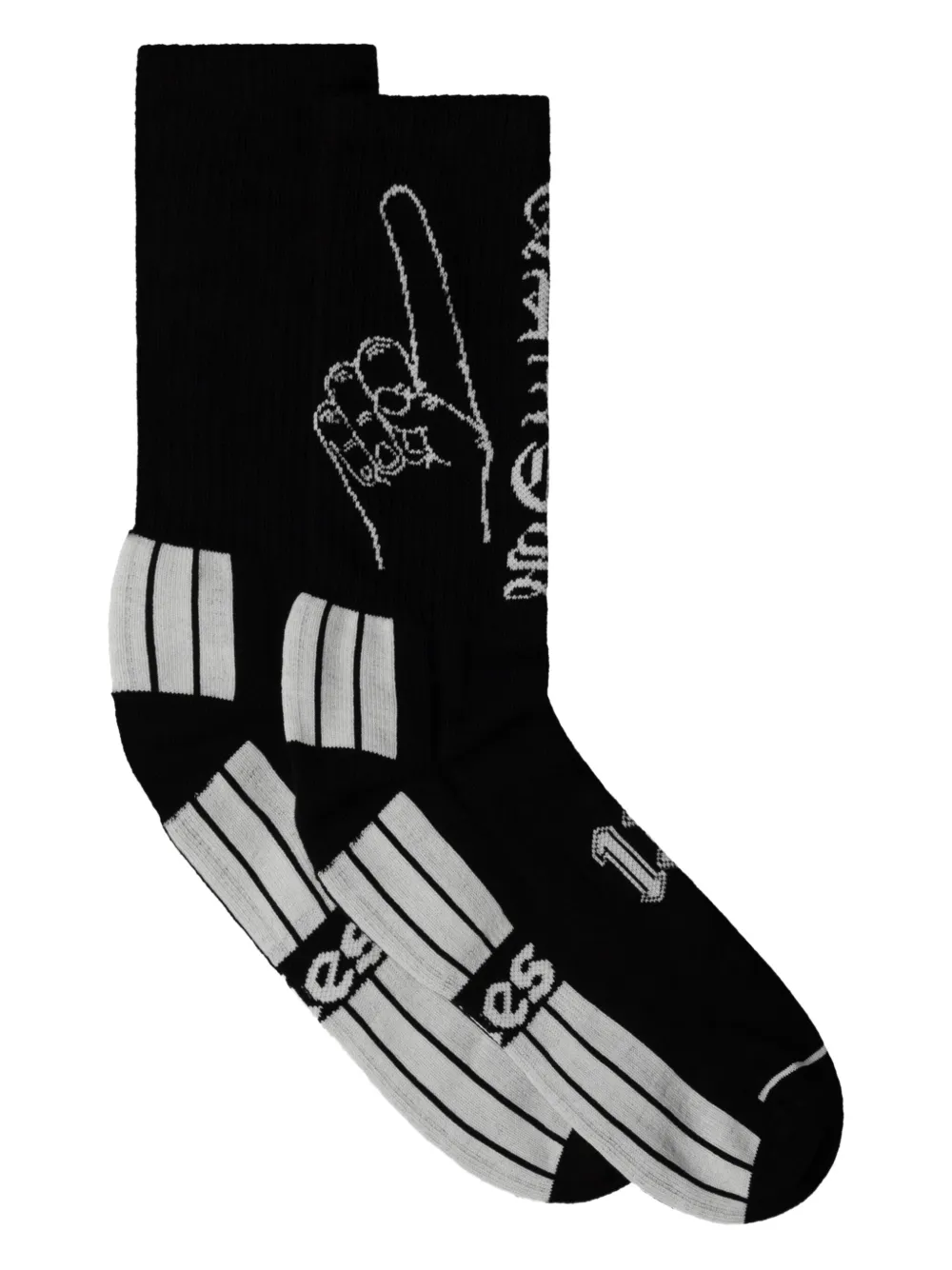 Aries Pointing-hand Striped Socks In Black