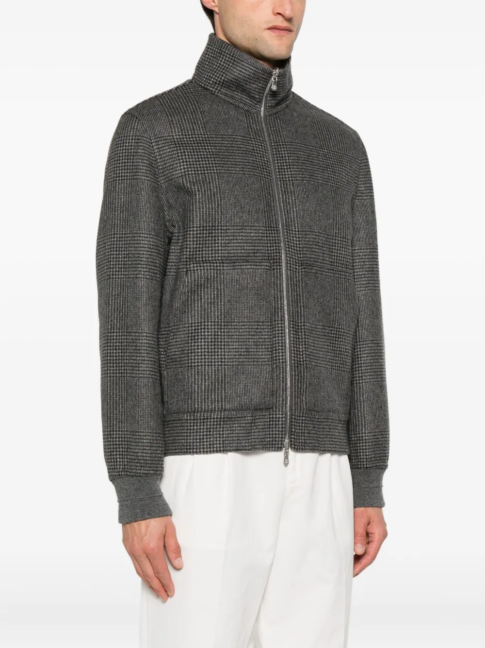 Brunello Cucinelli Geruit bomberjack met rits Grijs