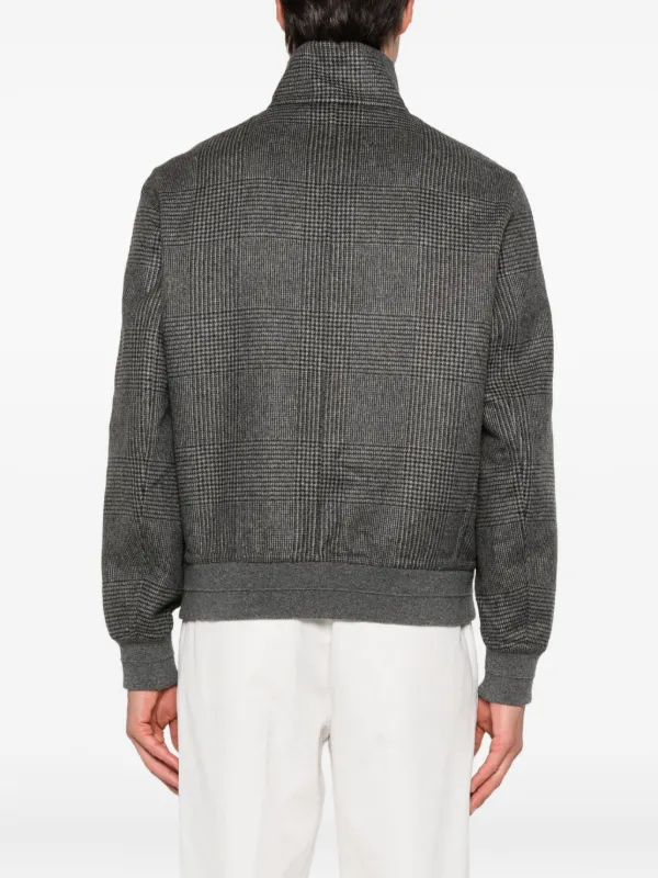 Brunello Cucinelli check-pattern zip-up Bomber Jacket | Grey Brunello Cucinelli check-pattern zip-up Bomber Jacket | Grey