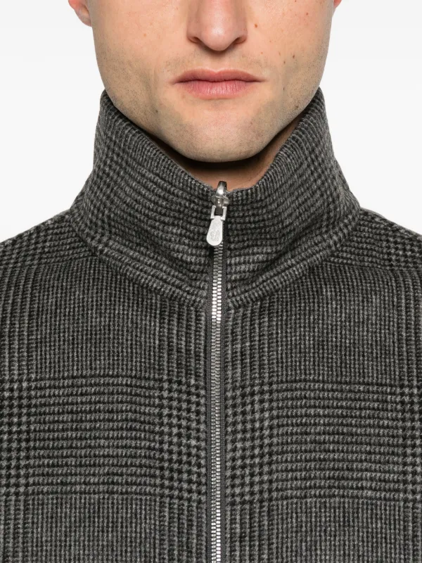 Brunello Cucinelli check-pattern zip-up Bomber Jacket | Grey