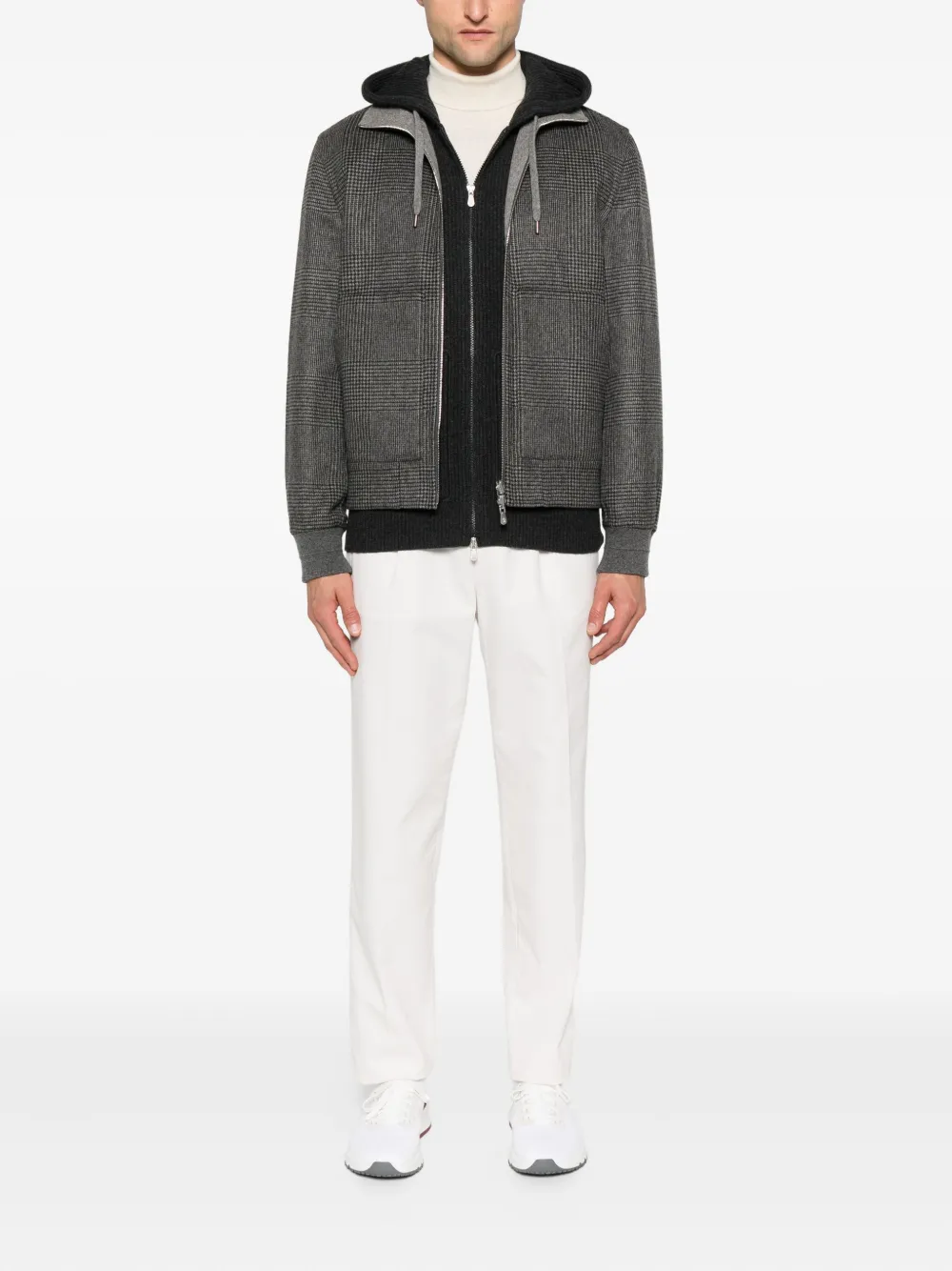 Brunello Cucinelli Geruit bomberjack met rits Grijs