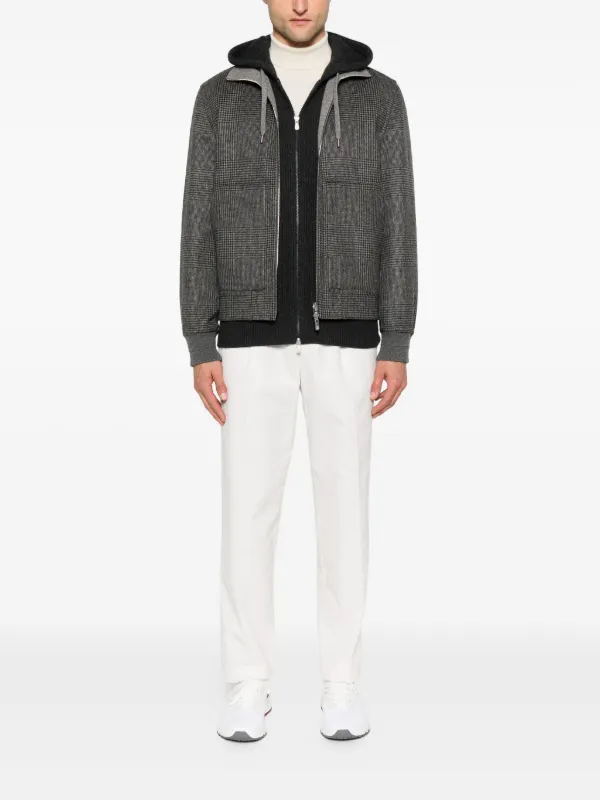 Brunello Cucinelli check-pattern zip-up Bomber Jacket | Grey