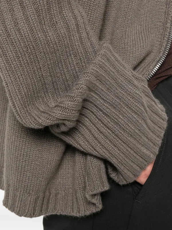 Rick Owens Hooded ribbed-cuff Cardigan | Grey | FARFETCH JO