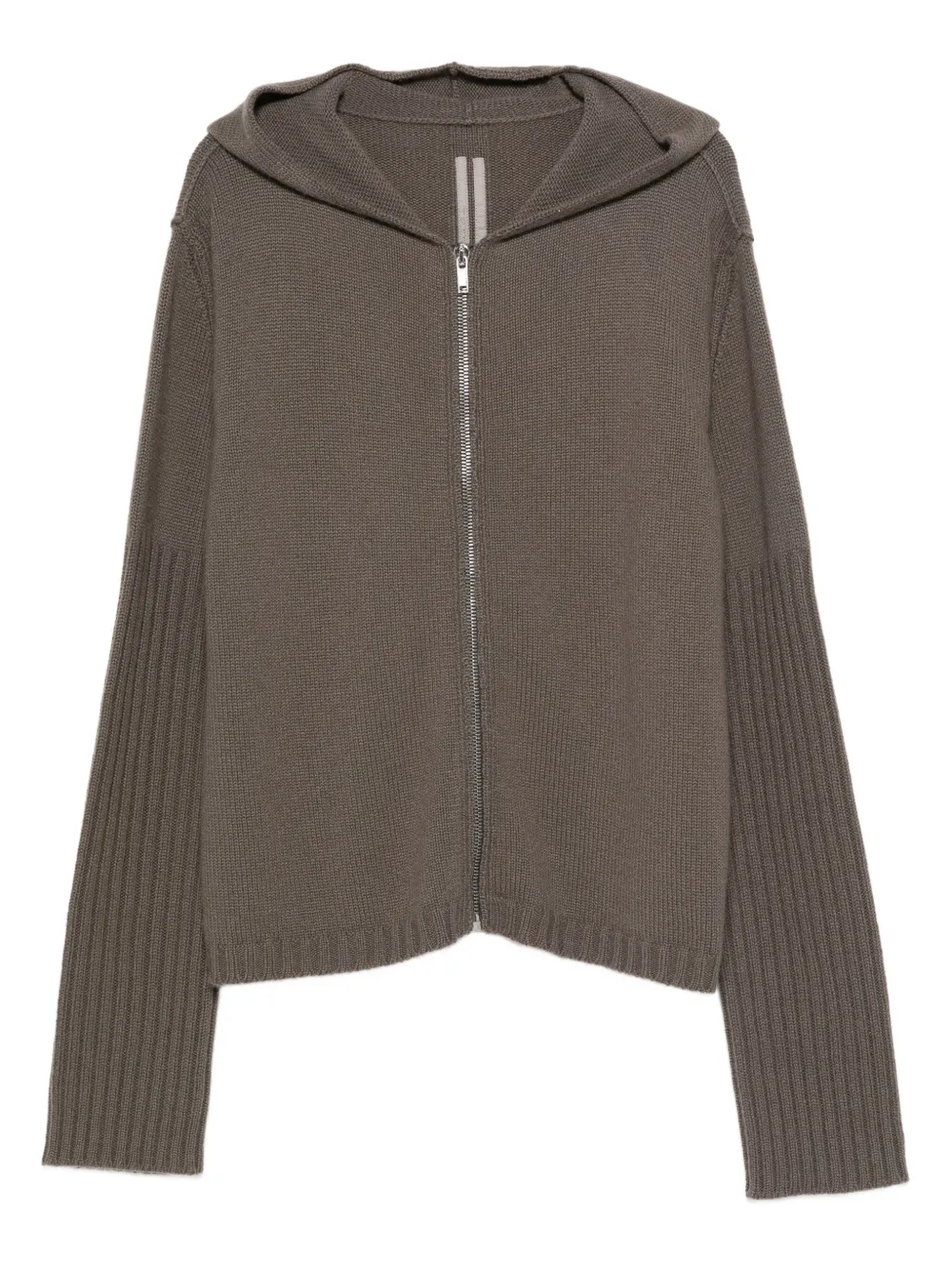 Rick Owens hooded ribbed-cuff cardigan | Grey | Image 1