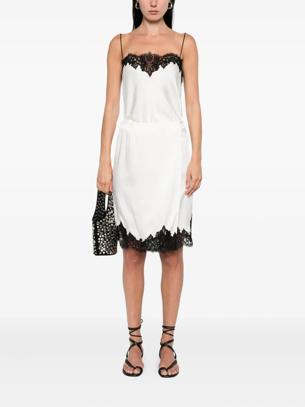 Stella McCartney Satijnen midi-rok met kanten afwerking Beige