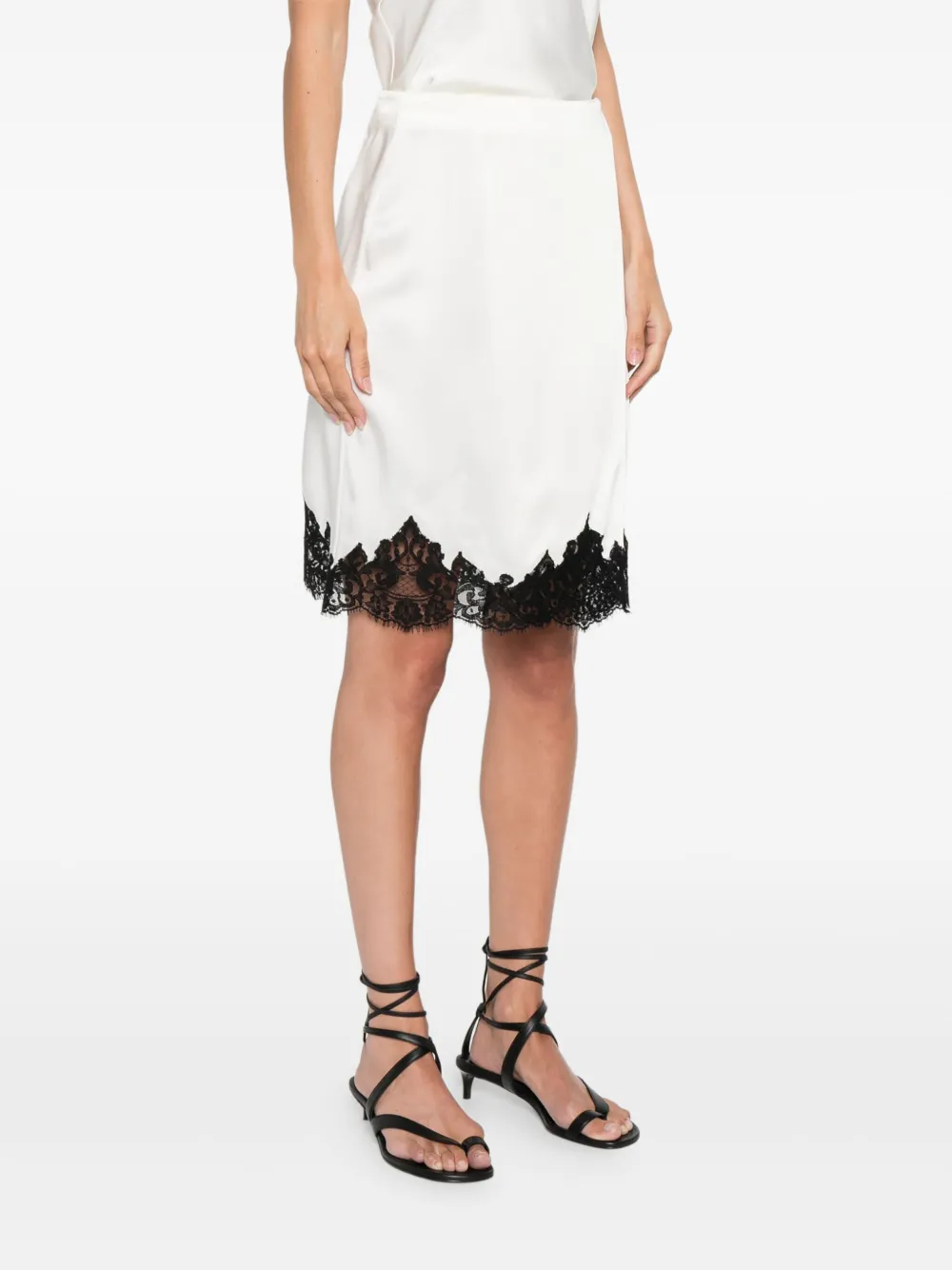 Stella McCartney Satijnen midi-rok met kanten afwerking Beige