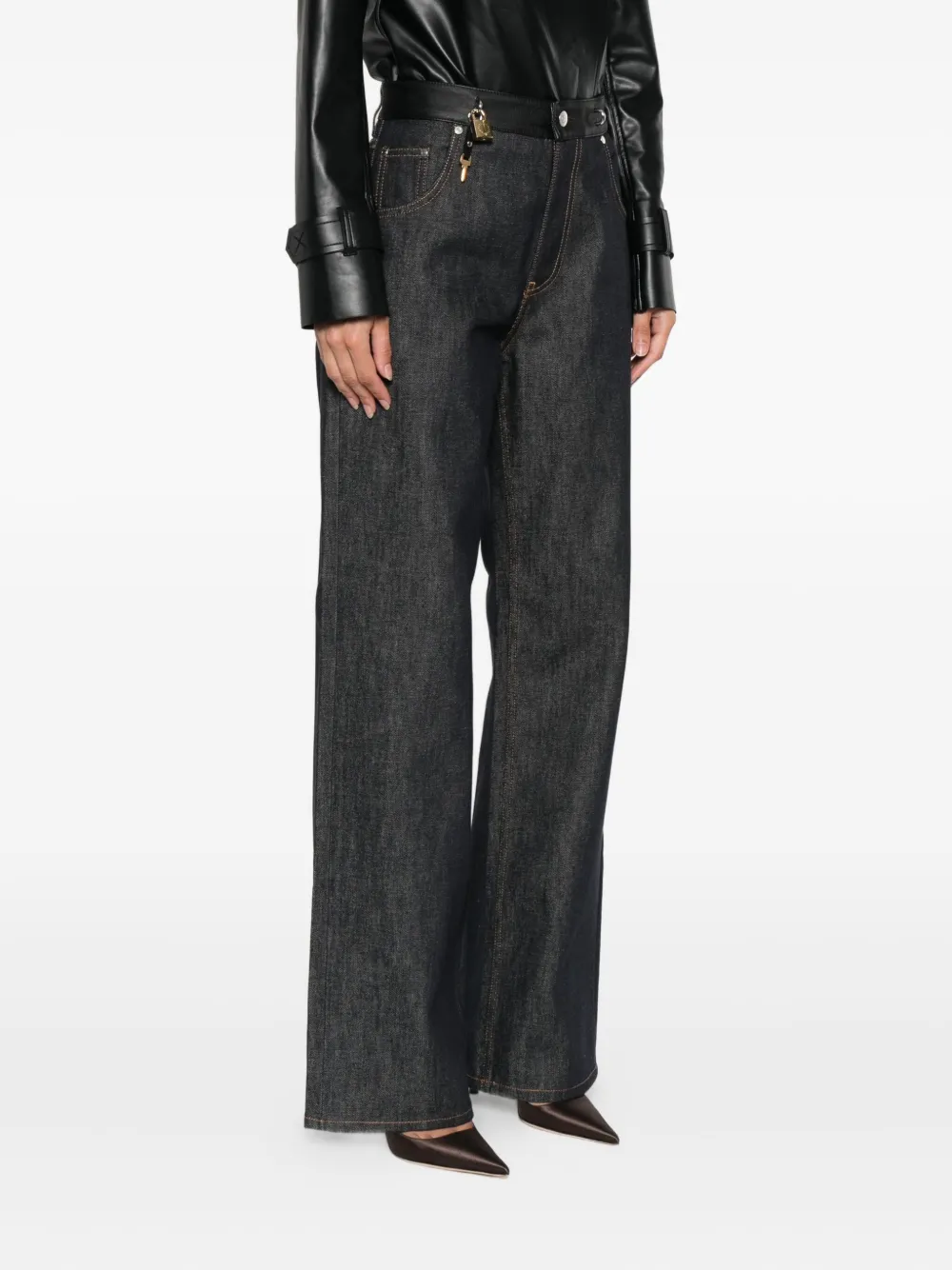 Stella McCartney Jeans met leren afwerking en sleuteldetail Blauw