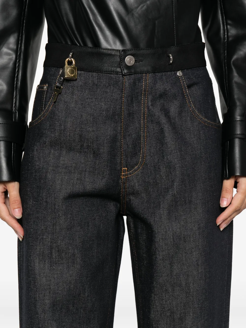Stella McCartney Jeans met leren afwerking en sleuteldetail Blauw