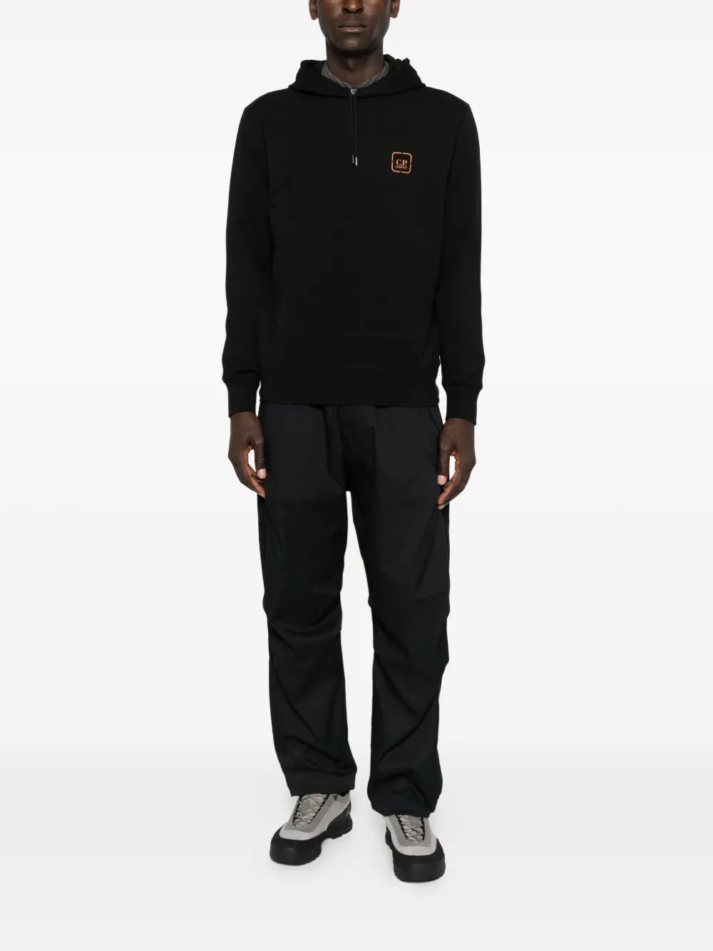 C.p. Company Logo-patch Hoodie In Black