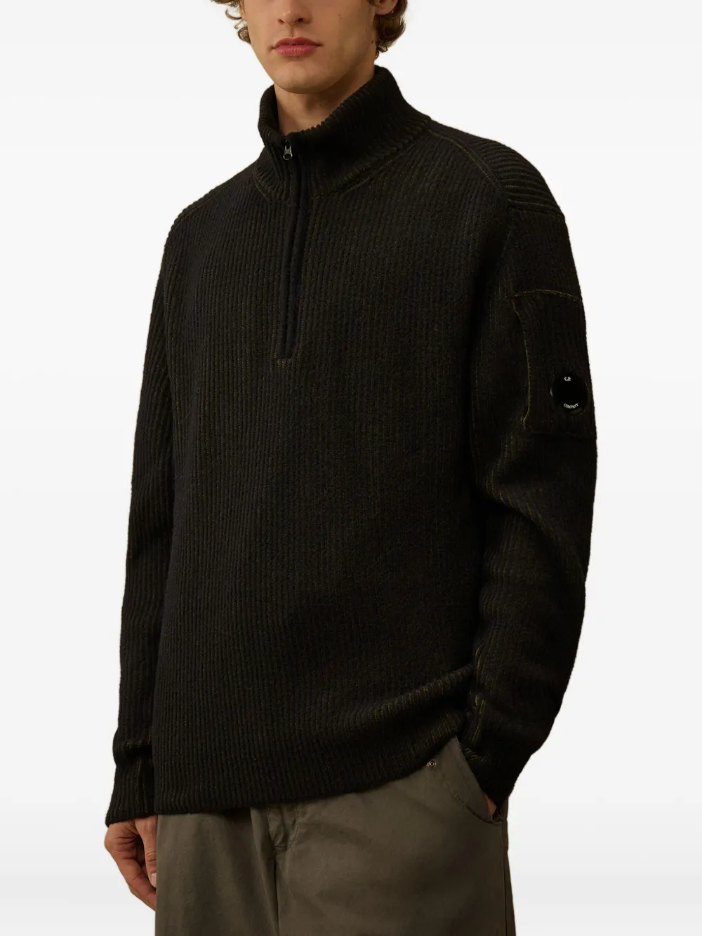 C.p. Company Re-wool Half Zip Lens Sweater In Black