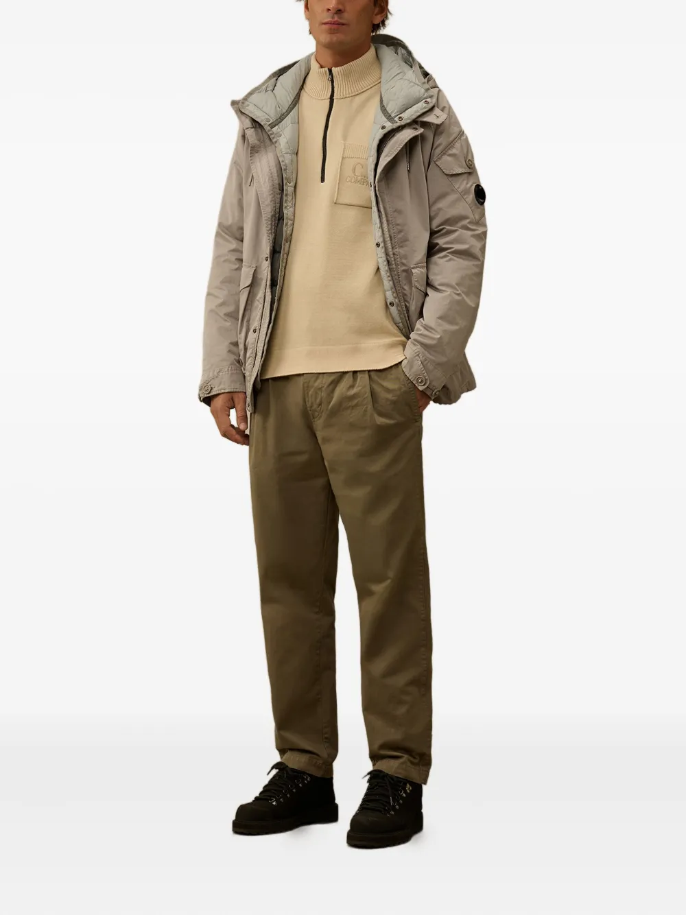 C.P. Company logo-embroidered zip-up sweater - Beige